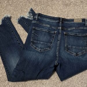 BKE Dark Blue Frayed Hem Cropped Jeans